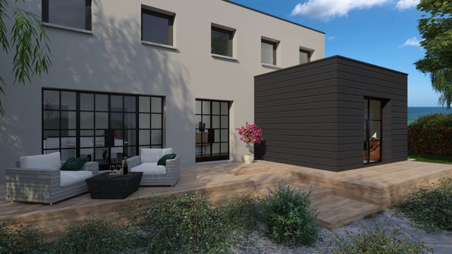 REndu 3D Extension bois à toit plat