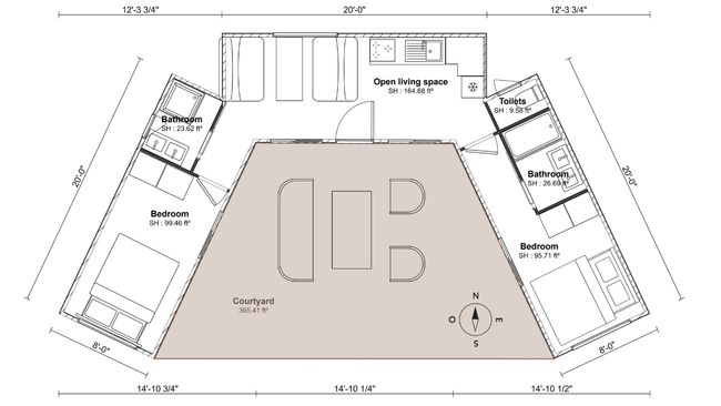 U-shape container house layout