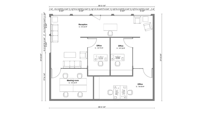 2D floor plan of a commercial space designed with Cedreo