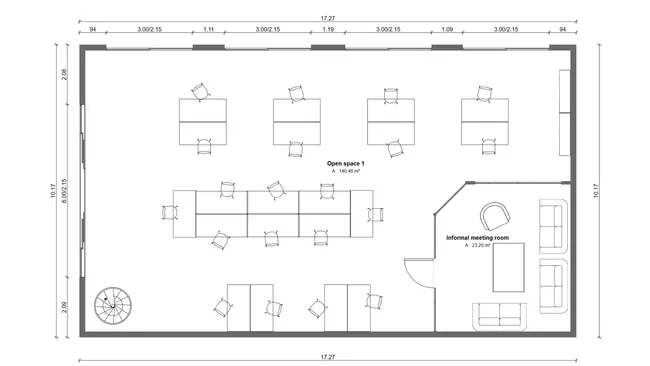 2D floor plan of an office designed with Cedreo