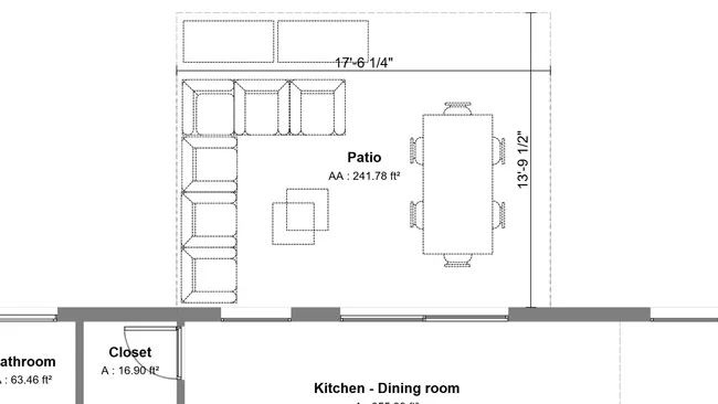 2D patio plan with symbols designed with Cedreo