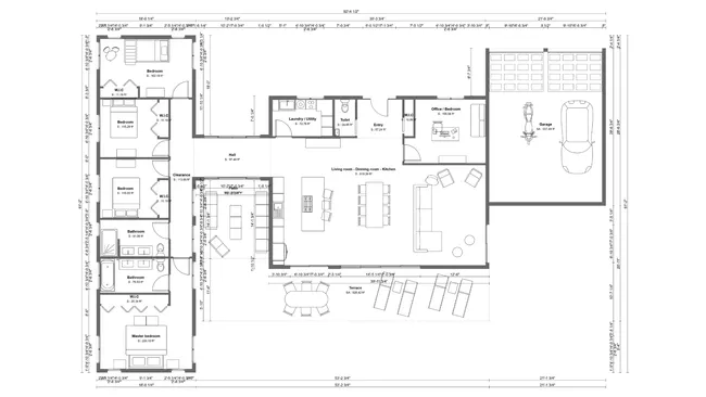 Ranch house 2D floor plan designed with Cedreo
