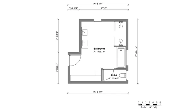 Bathroom scaled floor plan designed with Cedreo