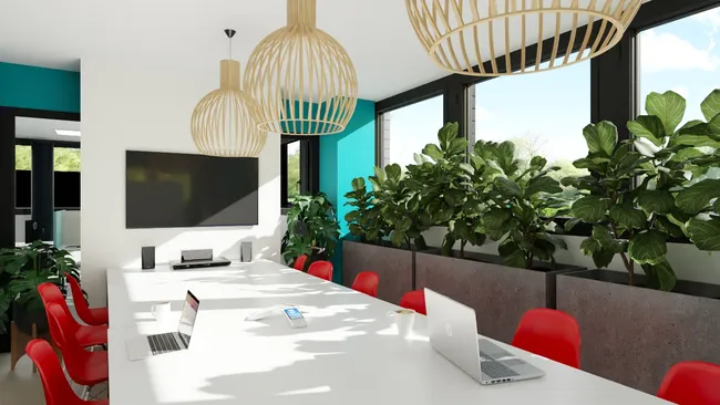 3D render of a meeting room of Cedreo's office designed with Cedreo