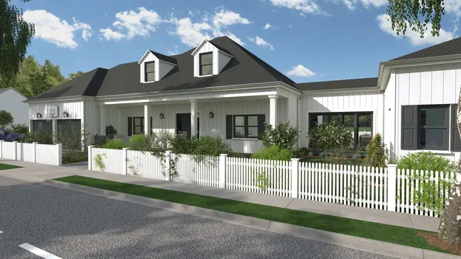 3D rendering of a ranch house with multi-slope roof and dormers create with Cedreo