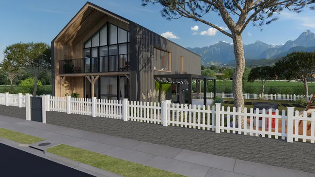 3D render of a modern barndo house designed with Cedreo