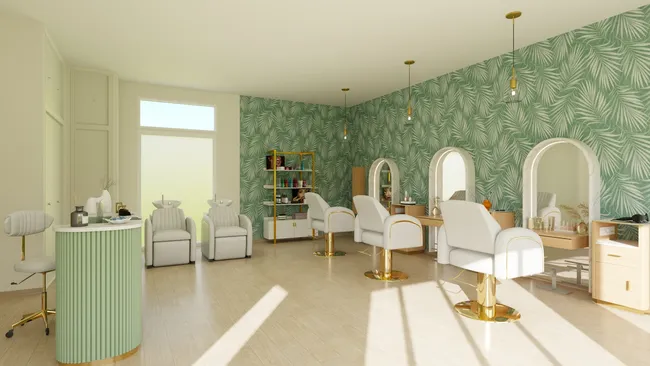 3D render of the interior of a hair salon designed with Cedreo