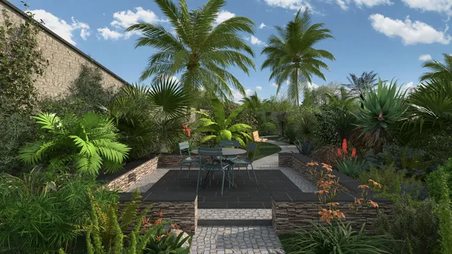 3D render of a tropical garden designed with Cedreo