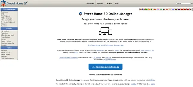 screenshot home page Sweet Home 3D