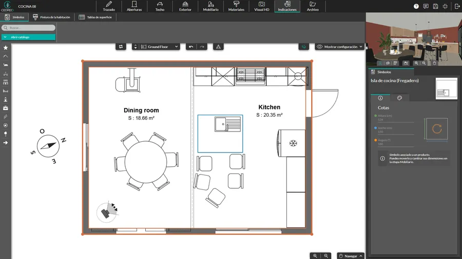 Captura de pantalla del software Cedreo para el diseño de cocinas.