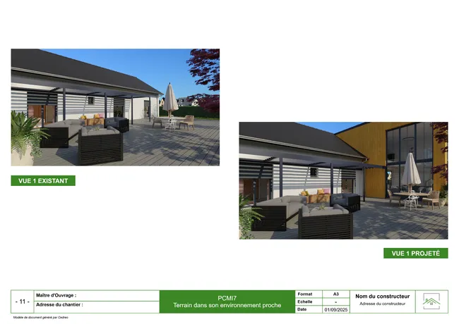 Exemple de page d'un permis de construire avec des rendus 3D insertion paysagère créé avec Cedreo