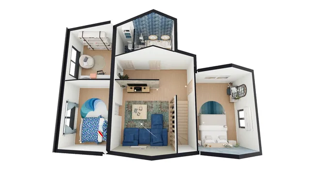 Plan 3D d'un étage suite à une surélévation réalisé avec Cedreo