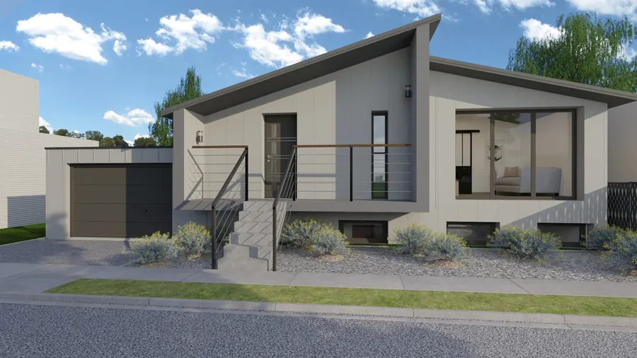 Rendu 3D avec insertion paysagère réalisé avec Cedreo pour le dossier d'urbanisme d'extension pour un garage