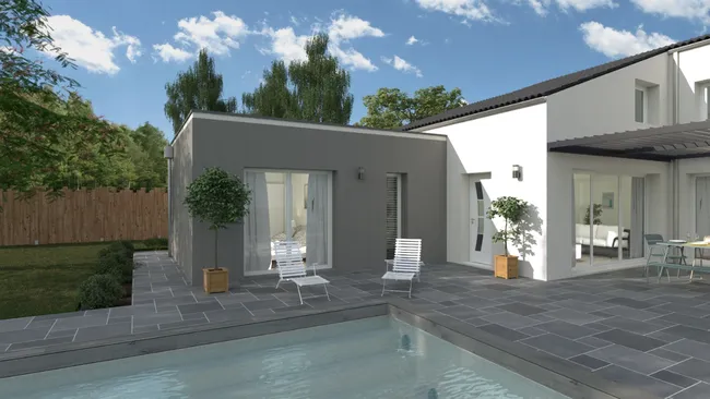 Rendu 3D d'une maison contemporaine avec une extension réalisé avec Cedreo