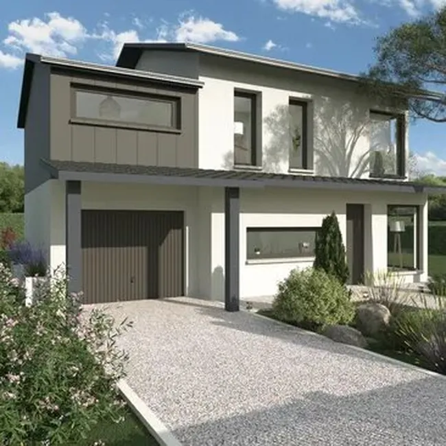 Rendu 3D d'une maison traditionnelle avec extension au dessus du garage réalisé avec Cedreo