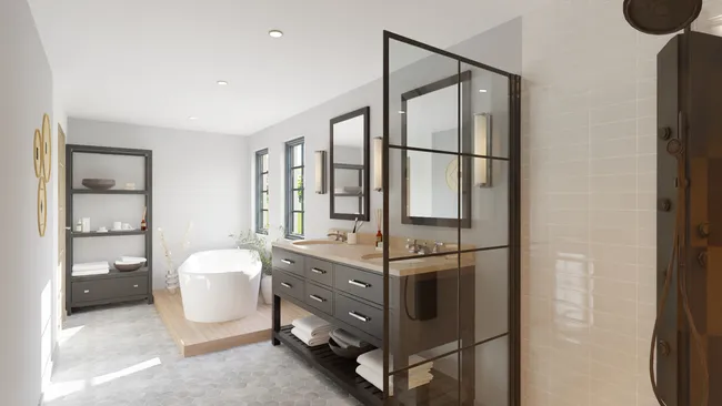 Rendu 3D d'une salle de bain familiale par Cedreo