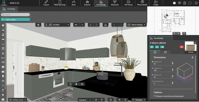 screenshot cedreo of the furnishings step choose kitchen cabinets