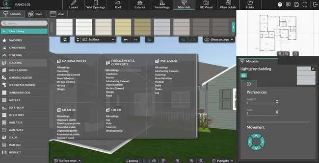 screenshot cedreo of the materials step choose exterior materials
