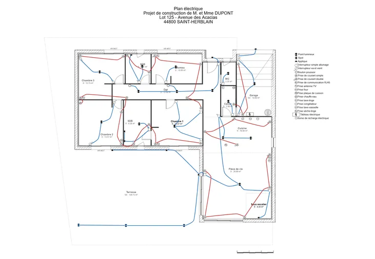 Plan 2D avec uniquement les symboles électriques réalisé avec Cedreo