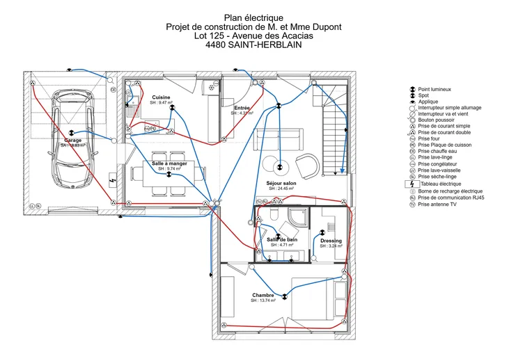 Plan électrique du RDC d'une maison moderne réalisé avec Cedreo