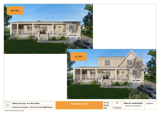Preliminary draft created with Cedreo presenting a before / after home addition
