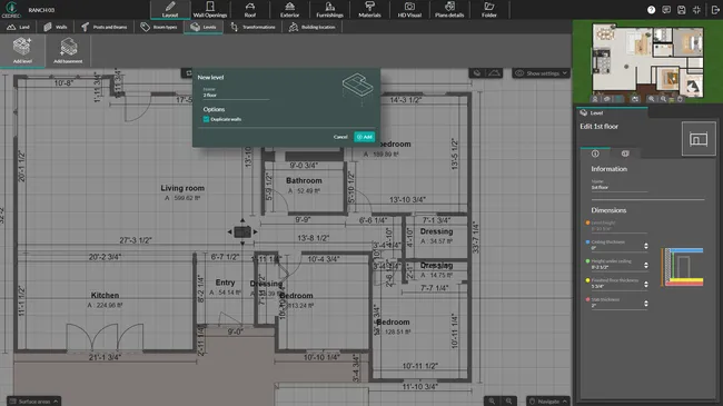 UI shot Cedreo - layout step - add level