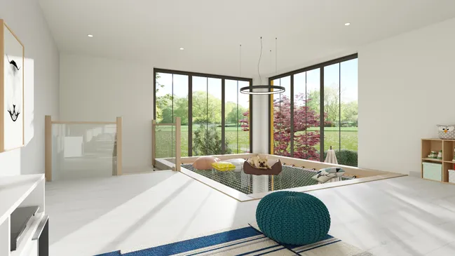 Rendu 3D intérieur par Cedreo de l'étage d'une maison avec surélévation