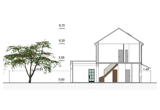 Plan de coupe d'une maison avec extension réalisé avec Cedreo