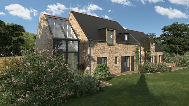 Fachada de casa en piedra natural realizada por Cedreo