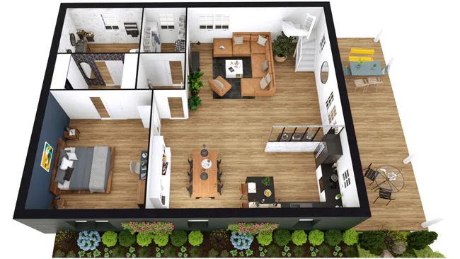 3D floor plan of a barndo house designed with Cedreo